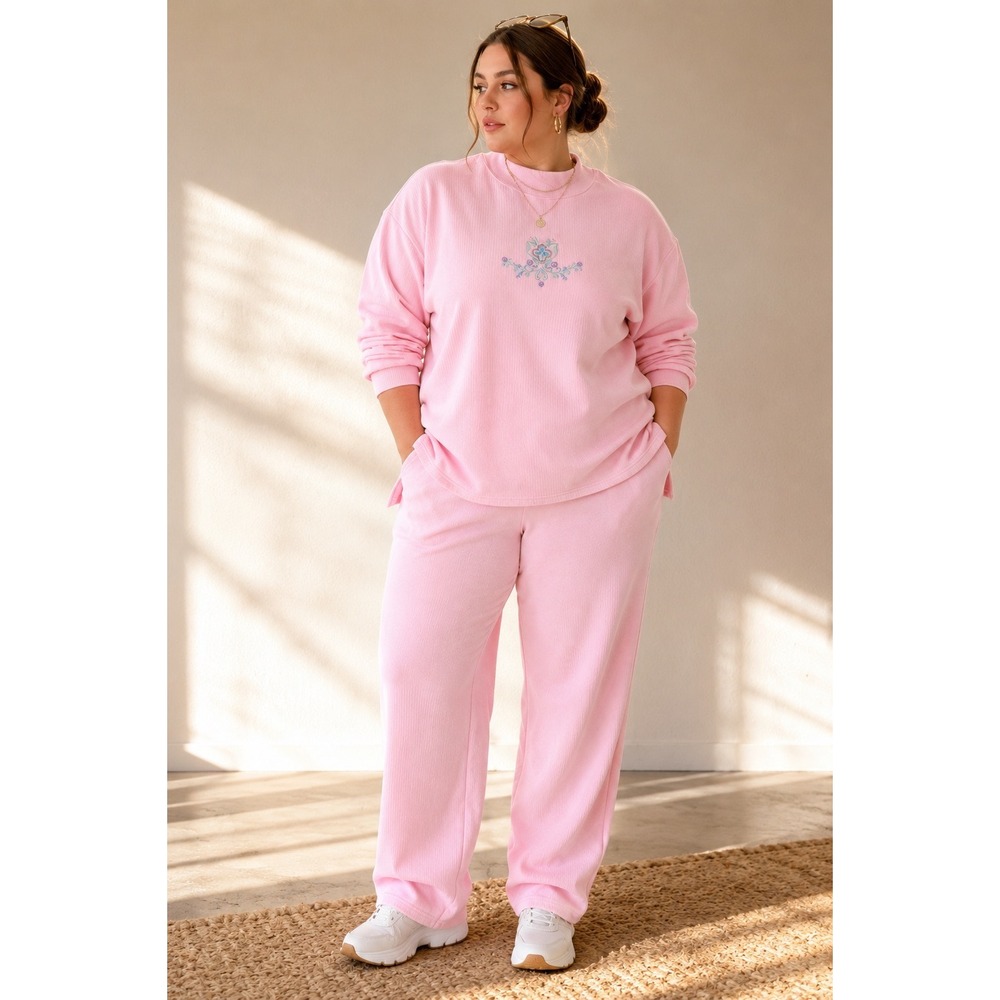 Actye Frontier Sport Pink Lounge Set Embroidered Fleece 2X Matching Vintage